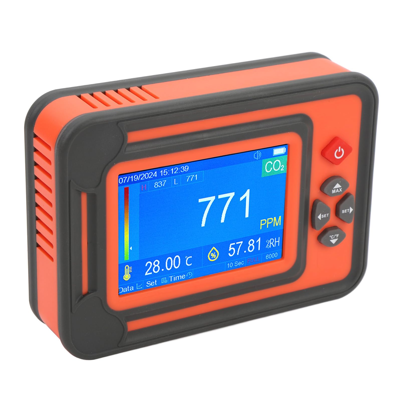 Medidor de Humedad de Temperatura del Detector de CO2 con Almacenamiento de Datos de Alarma para el Monitoreo de la Calidad del Aire Mejora los Rendimientos de los Cultivos Duración de la Batería
