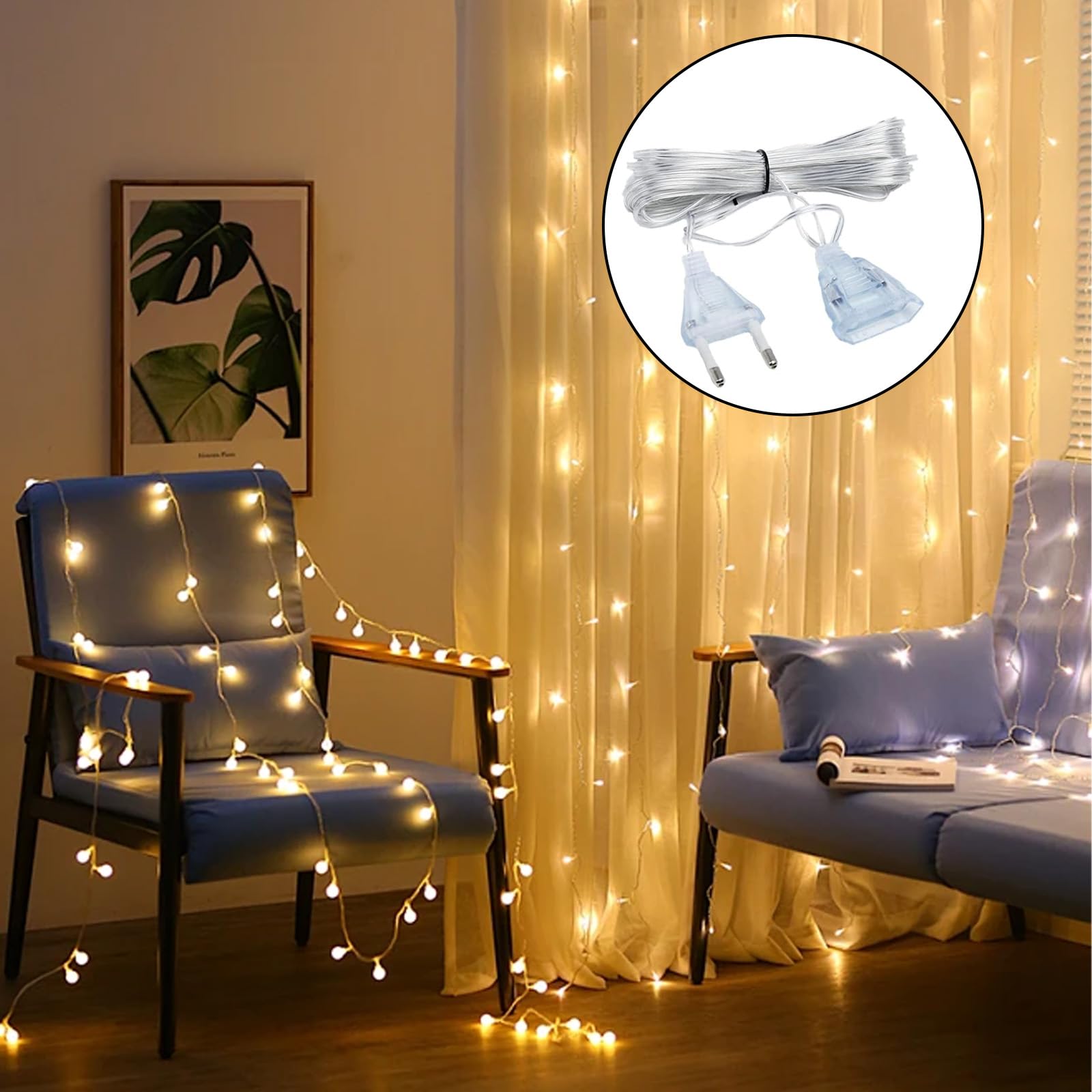 Prolunghe Cavo Piatto Con Interruttore: 2 Pezzi Da 5m, Spina Europea, Per Luci LED E Decorazioni, Trasparente E Sicuro