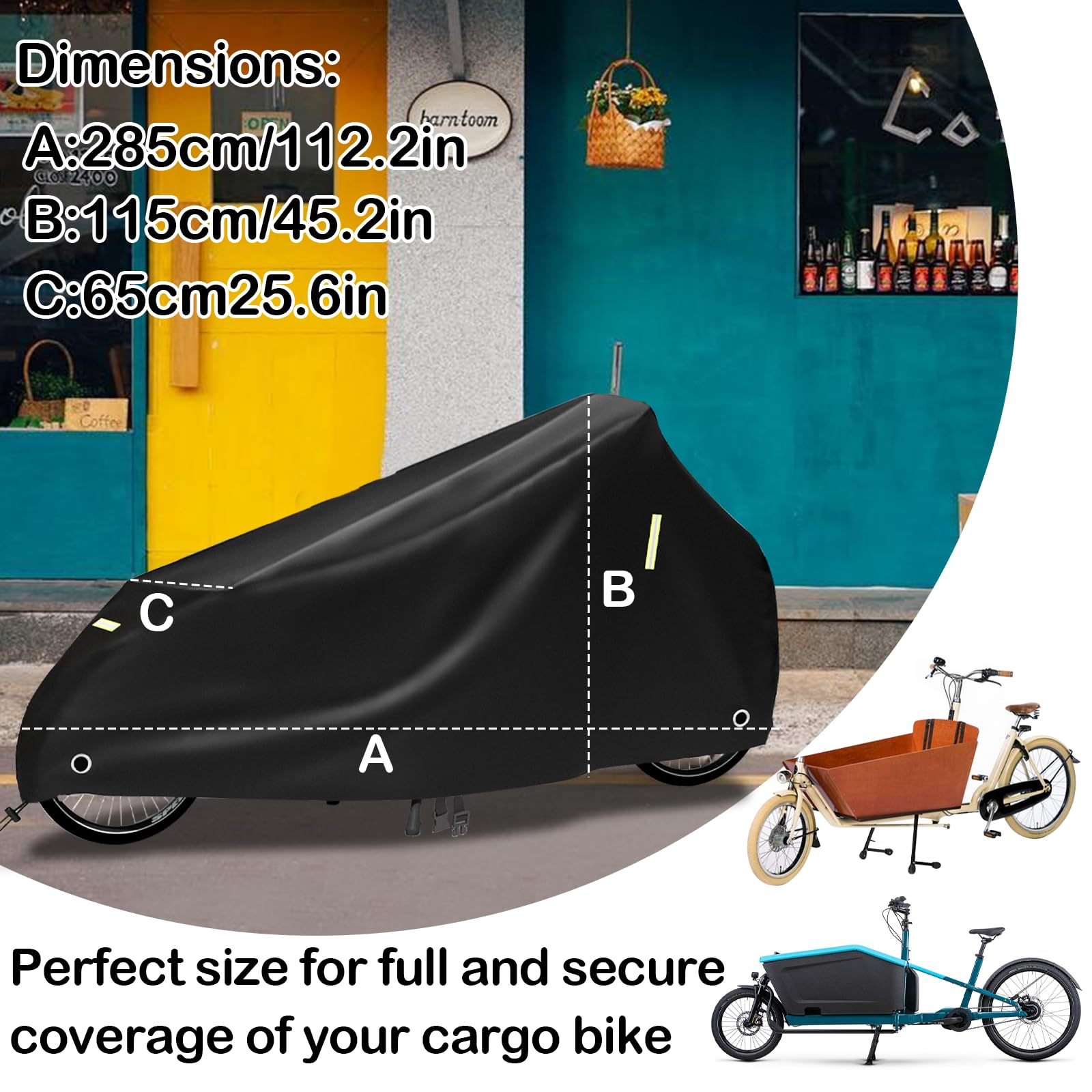 Cubierta impermeable para bicicleta de carga Oxford 210D, 285 x 65 x 115 cm, cubierta para remolque de bicicleta, para bicicletas de carga de un carril y dos carriles