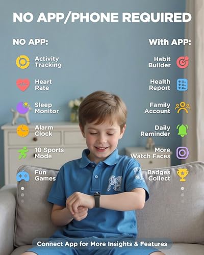 Miniatura 3 de BIGGERFIVE Vigor 3 - Reloj de seguimiento de actividad física para niños, pantalla AMOLED, no necesita aplicación, no necesita teléfono, resistente