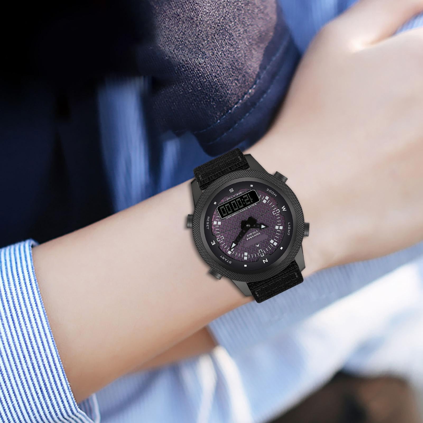 Reloj con Brújula para Exteriores, Reloj Solar Digital Multifuncional con Pantalla Dual para Viajes y Caminatas