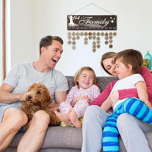 Miniatura 4 de Calendario de cumpleaños familiar, calendario de cumpleaños para colgar en la pared (16 x 5 pulgadas), calendario de madera DIY recordatorio de