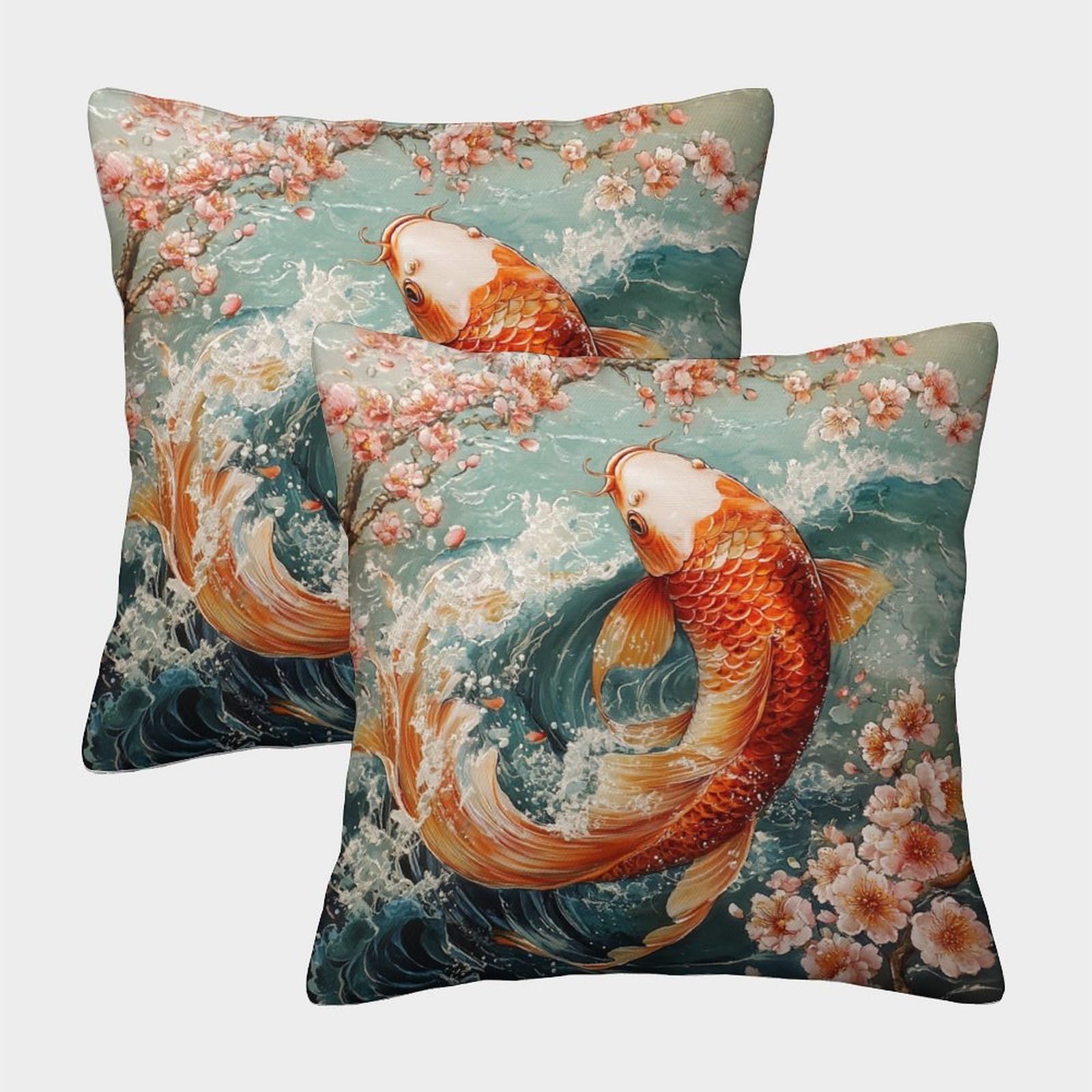 kaiyun 2 Pack Koi Luxury Digital Printed Soft 3D Flower Themed Square Cushion Cover 50x50cm