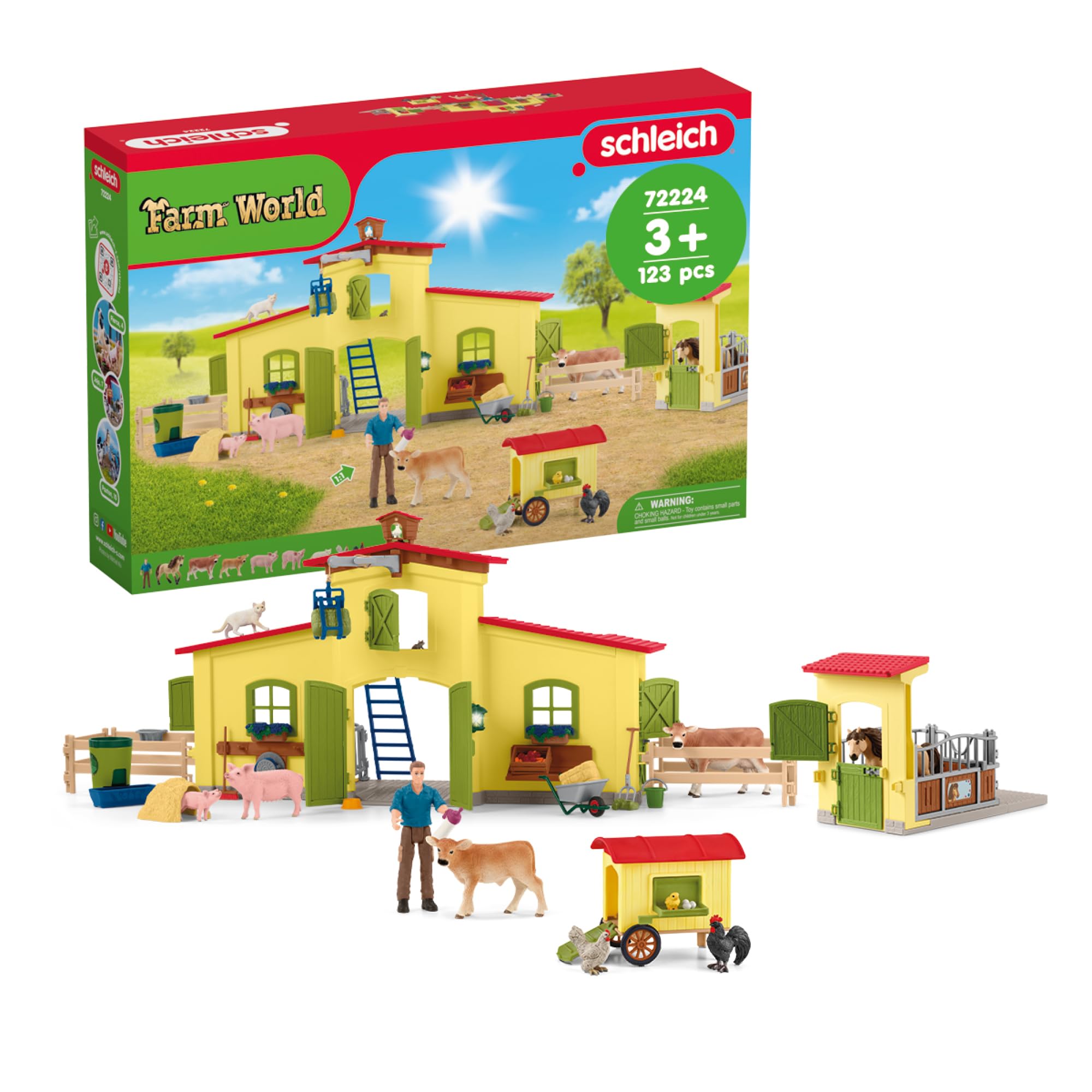 Schleich Farm World | Farm mit Hühnerstall und Pferdebox 72224 | 123 Teile | detailgetreues schleich Tiere Set | Bauernhof Spielzeug ab 3 Jahre | exklusiv bei Amazon