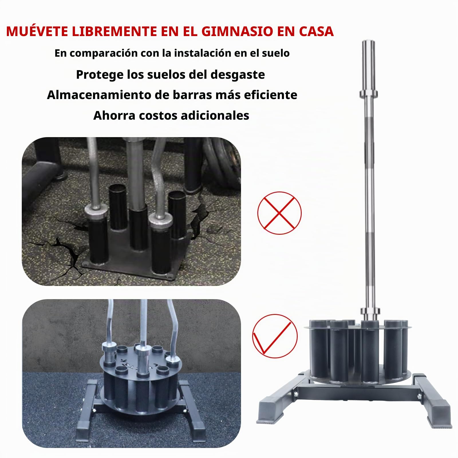 Soporte para barras, soporte vertical giratorio para barras con capacidad para 5/10 barras, compatible con barras olímpicas de 2 pulgadas.