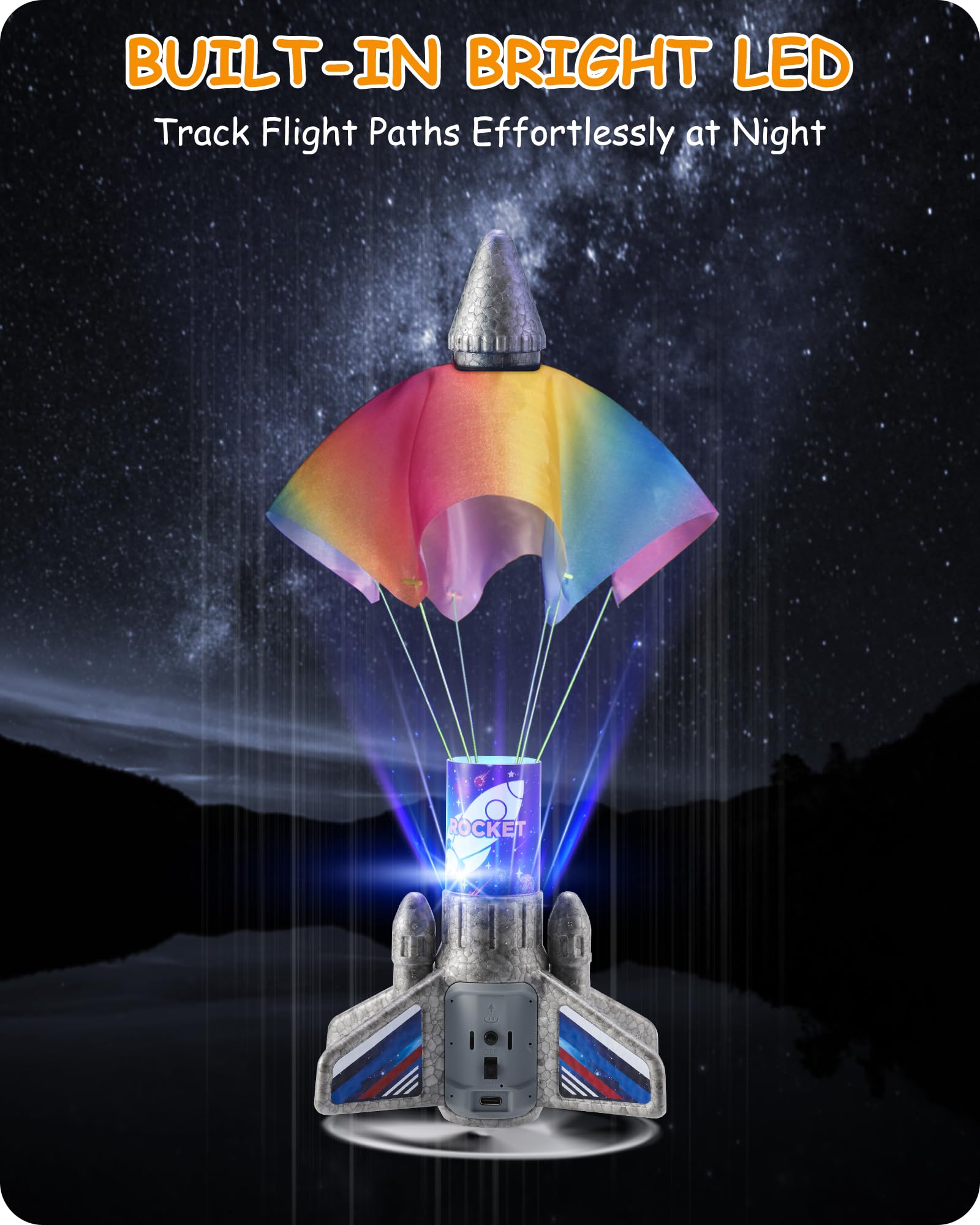 SainSmart Jr. Spielzeug für Kinder mit Fallschirm LED-Licht Motorisierte Rocket Outdoor Spielzeug Draußen Geschenke für Kinder 6 7 8 9 Jahren