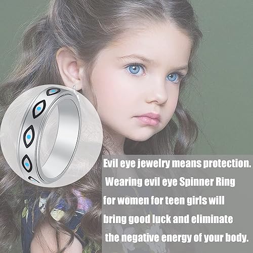 Miniatura 7 de Anillo de ansiedad para mujer, anillos giratorios anillos giratorios de acero inoxidable de 0.236 pulgadas (0.236 in) con luna y estrella para la