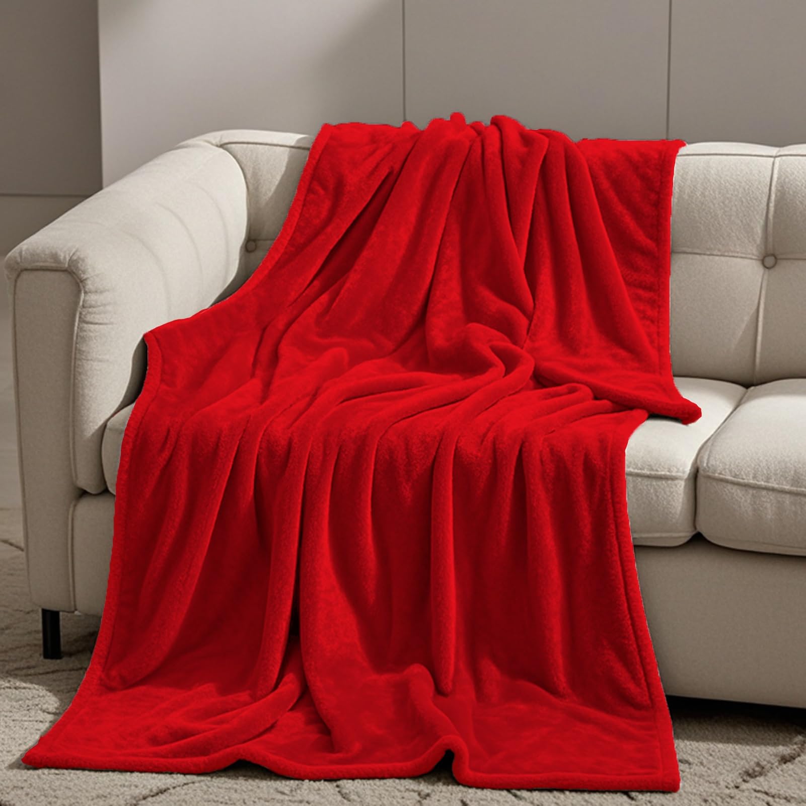 GOUTUI Large Fleece Throw Blanket 170 x 220 cm Soft/Fluffy/Fuzzy Solid Flannel Blanket Polyester for Sofa Fluffy Blanket Bed Throw, Red