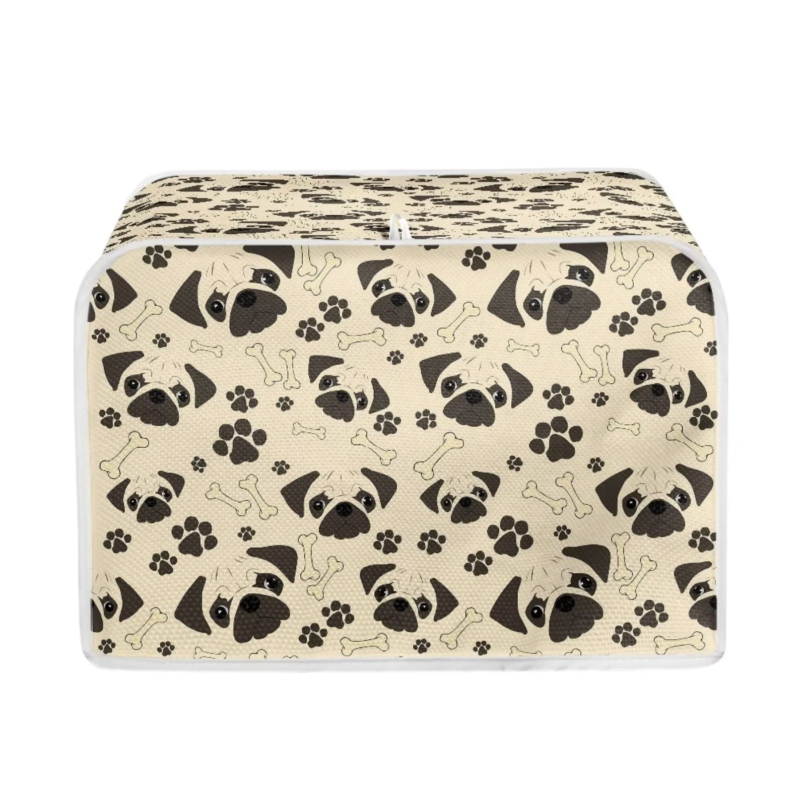 Xoenoiee Cute Toaster Cover 4 Slice Small Appliance Covers Kitchen Microwave Oven Dust Cover Case Protector Toaster Covers, Pug Dog Paws Bone Pattern, M