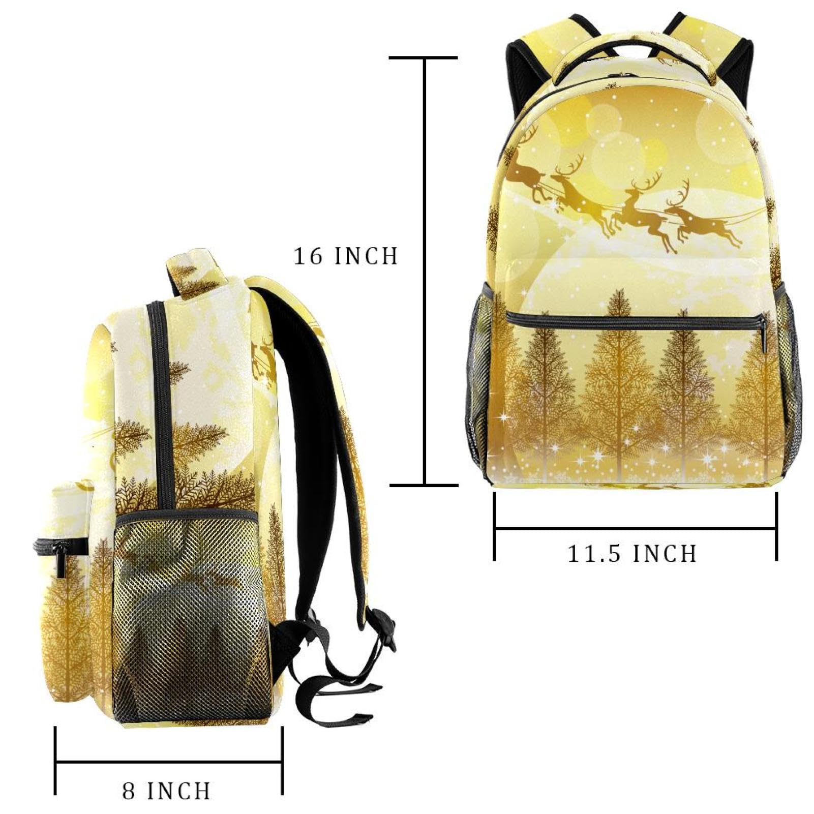 Zaino scolastico per uomini e donne, Babbo Natale renne volanti borsa per computer portatile, zaino leggero per università, zaino casual per libri