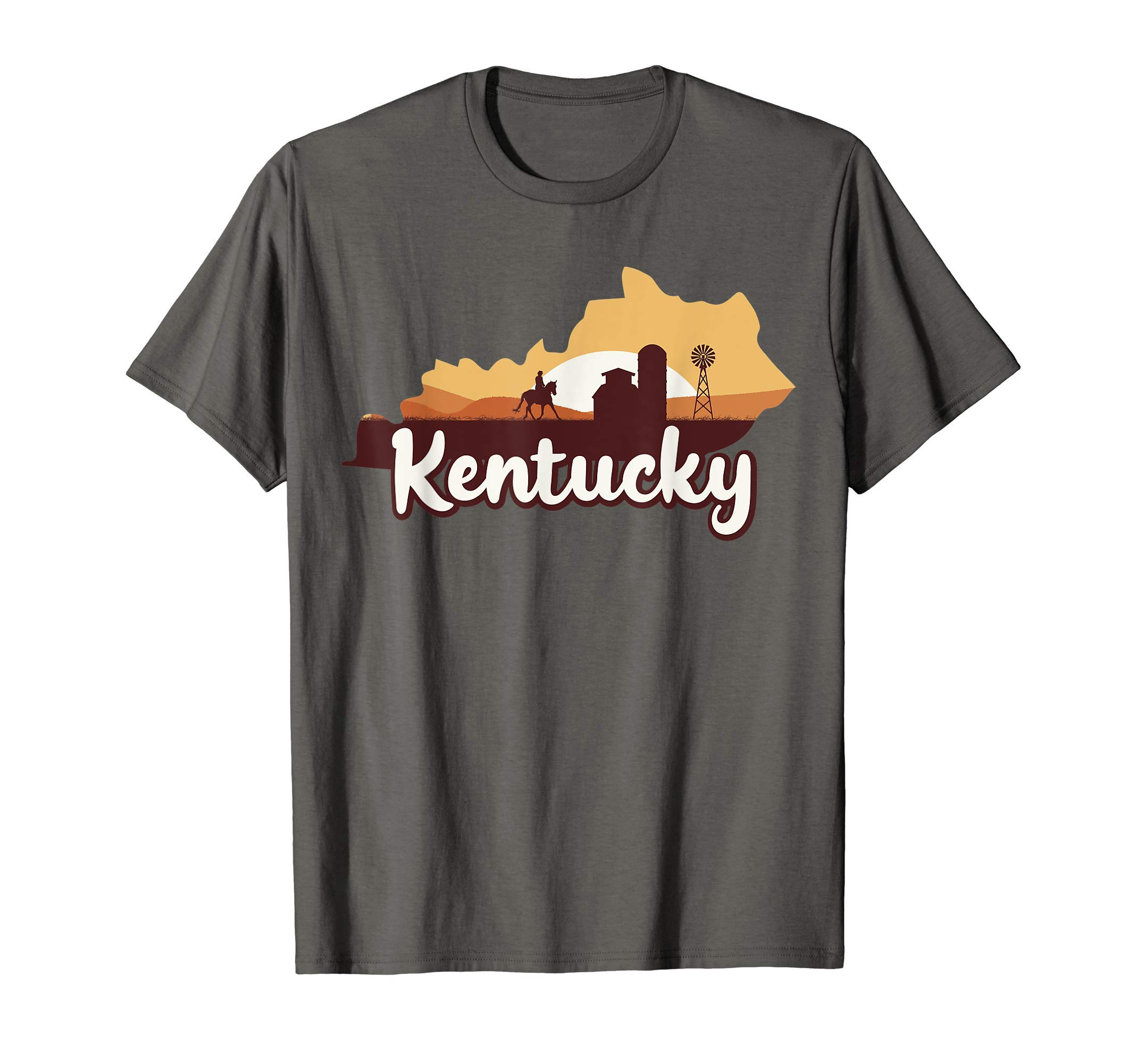 Kentucky Map Horse Riding Cowboy Barn Windmill KY Souvenir T-Shirt