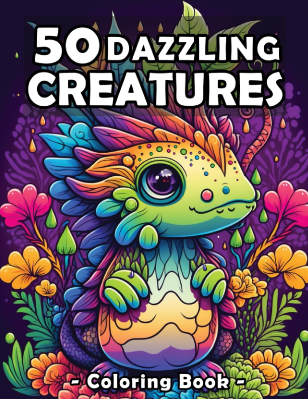 50 Dazzling Creatures Coloring Book: Amazing Fantasy Animals Illustrations for Stress Relief and Relaxation - Great Gift for Adults and Teens