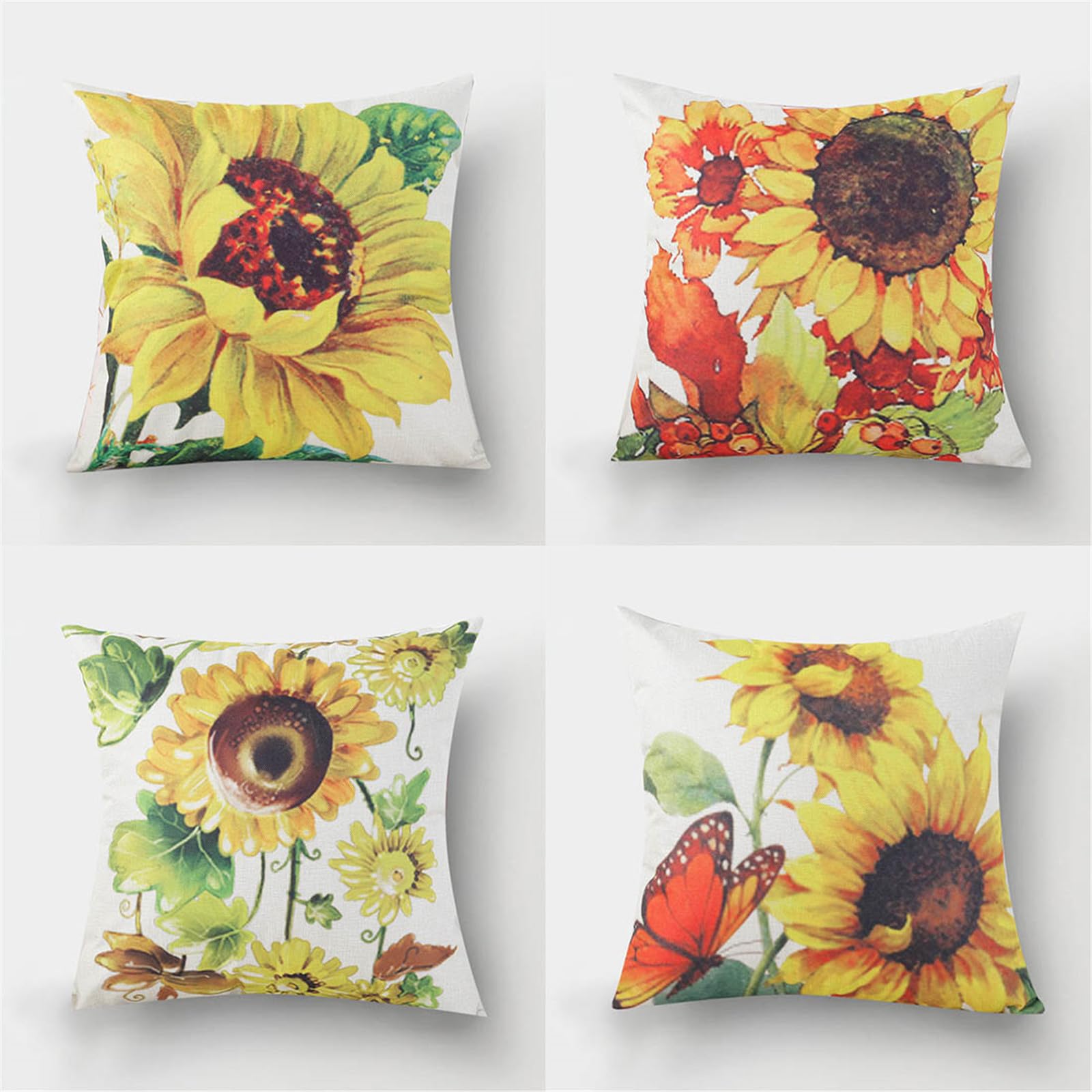Housse de coussin 60x60cm lot de 4 en lin taie d'oreiller motif tournesol double face