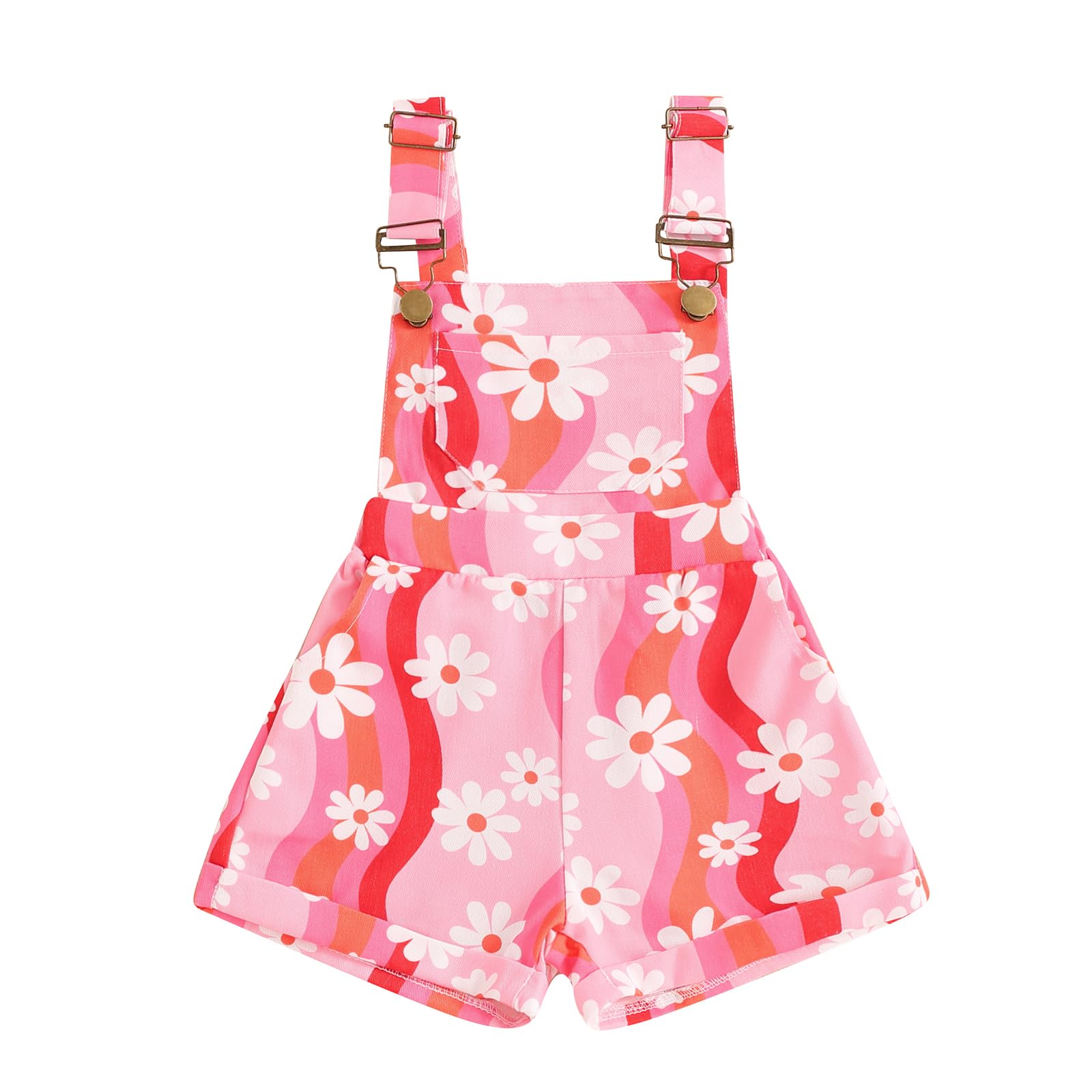 Dcohmch Toddler Girls Overalls Flower Print Sleeveless Straps Buttons Pockets Shortall Summer Romper Jumpsuit (Pink 3, 18-24 Months)