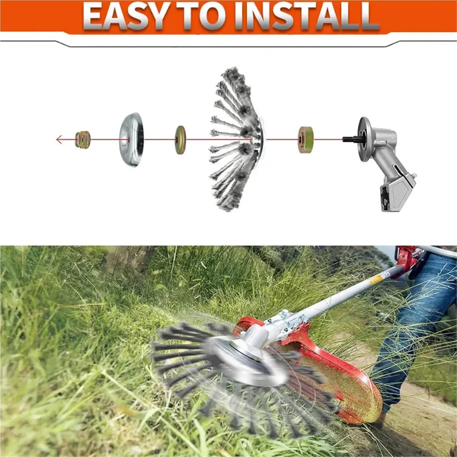 Cabezal de cepillo for desmalezar de alambre de acero de 10 pulgadas | Herramienta universal for eliminar óxido compatible con desbrozadoras y cortacéspedes.