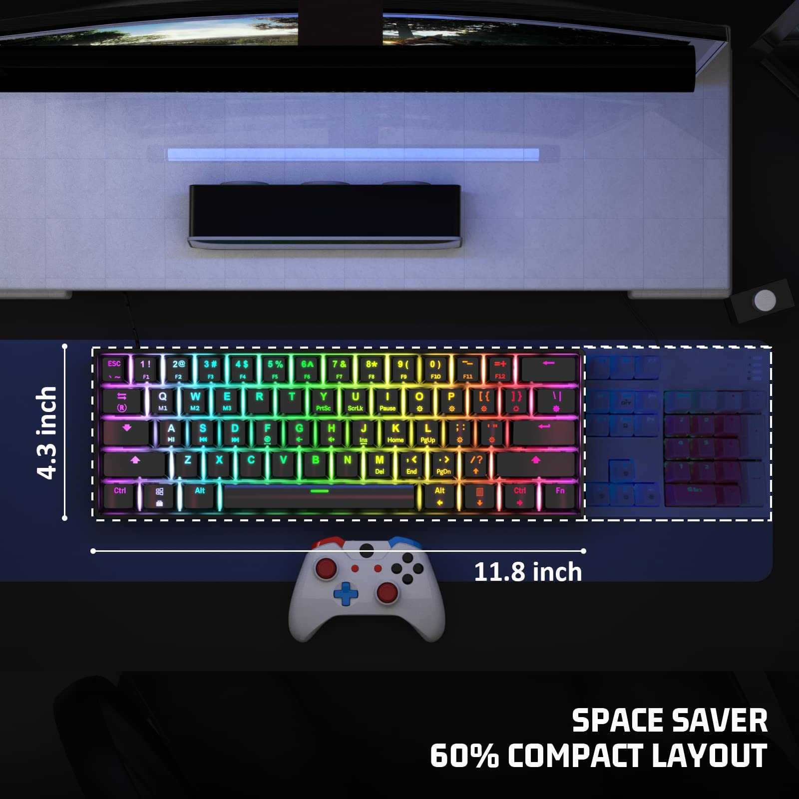 Tastiera meccanica da gioco 60% – 61 tasti marrone interruttore silenzioso tastiera per computer da ufficio – multicolore RGB arcobaleno LED retroilluminato – programmabile per