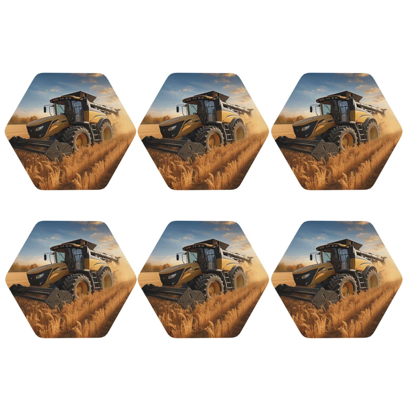 6pcs Leather Coasters for Drinks, Farm Tractor Harvester Drink Coasters for Tabletop Protection, 4" Cup Coasters for Coffee Table Decor, Non-Slip Drinking Cup Mat for Hot Or Cold Drink