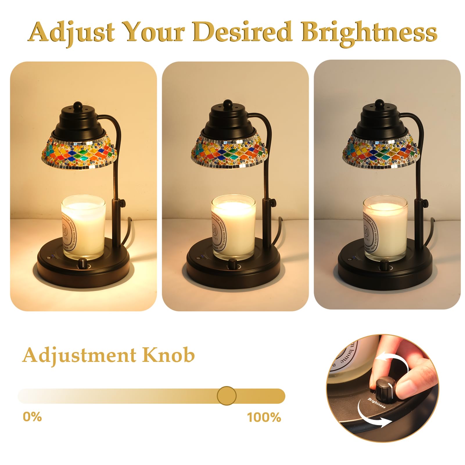 QCLTY Candle Warmer Lamp, Electric Candle Warmer Lamp with Timer, Dimmable Candle Warmer Compatible with Small & Large Jar Candles for Home Decor, 2 Bulbs Included (Black)