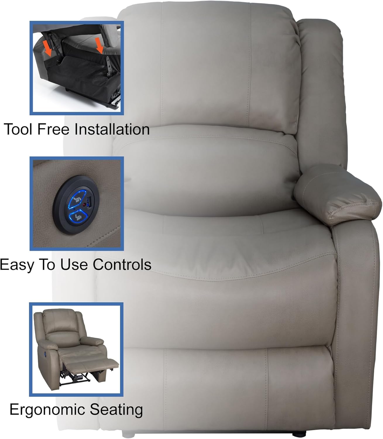 RecPro Charles Collection | 30" Powered Zero Wall RV Recliner | Wall Hugger Recliner | RV Living Room (Slideout) Chair | RV Furniture | RV Chair (Putty, 1-Pack)