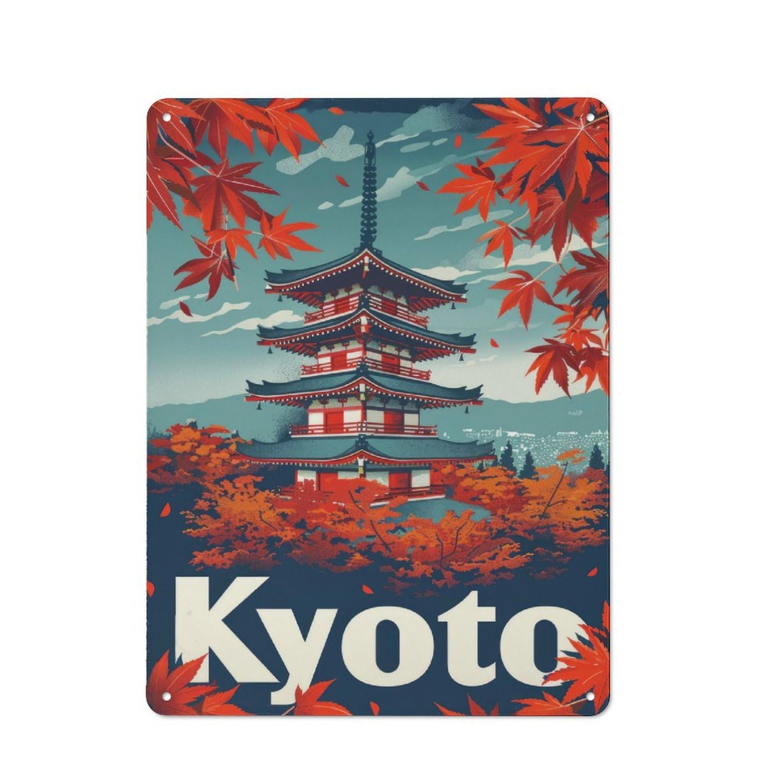 Junmoney Style-8 For Living Room Or Hallway, Pagoda Kyoto Travel Poster Vintage Metal Plaque 40X30cm, For Vintage Wall Decor Fans, For Metal Sign Collectors