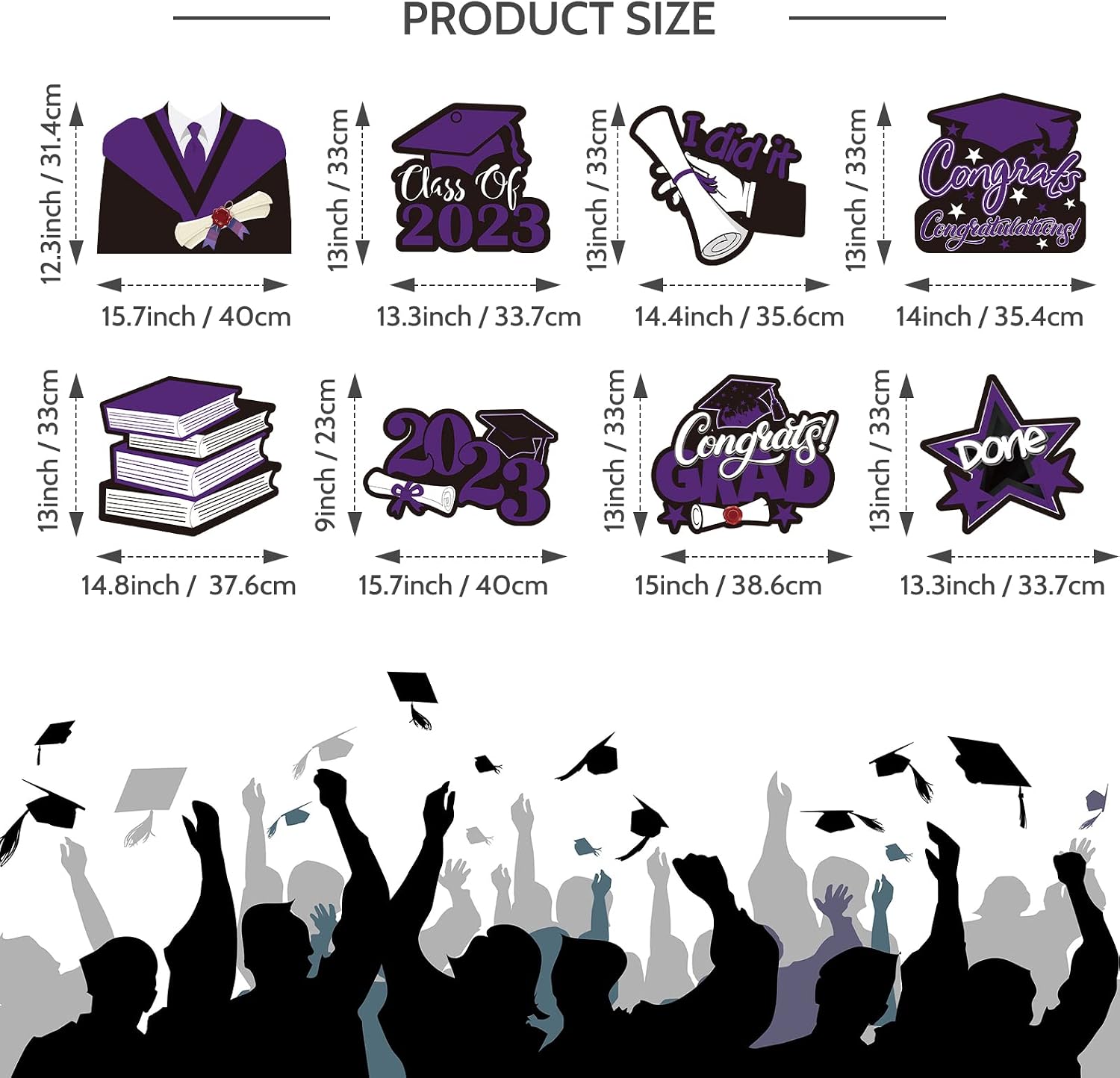 8 Pcs Graduation Yard Lawn Sign 2023 Personalized College Class of 2023 Party Decorations Outdoor Glitter Congrats Grad Signs with 16 Pcs Stakes Waterproof for Outside Favors Supplies (Purple)
