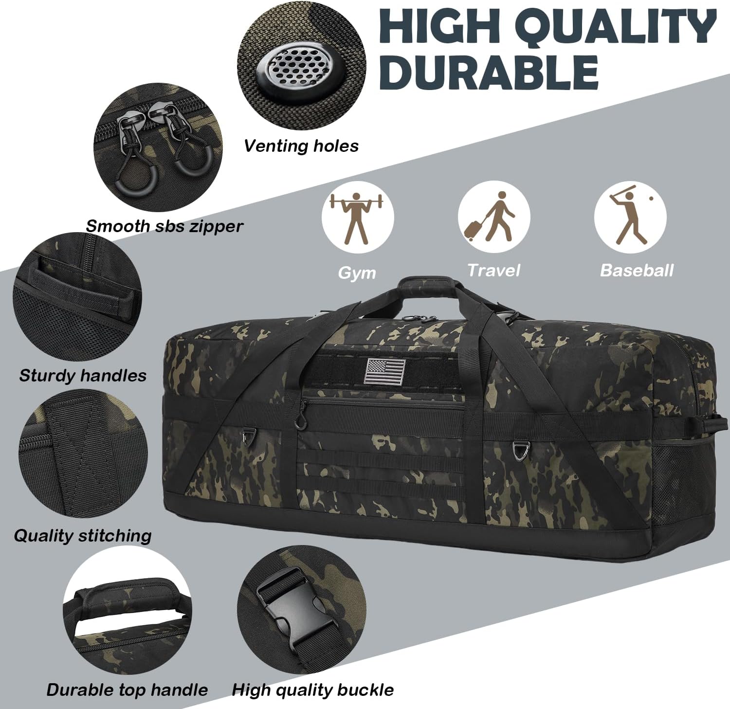 125L Extra Large Duffle Bag for Travel - Heavy Duty Duffle Bag with Multiple Pockets for Camping Gear Travel Storage Tent Storage Sports Equipment, Black CM - Image 4