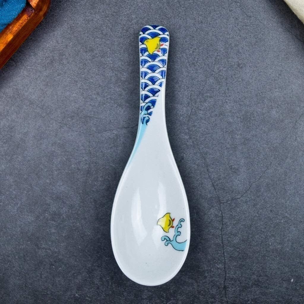 Soup Spoon Set Rice Spoon Asian Spoon Ceramic Small Spoon Domestic Japanese Handmade Spoon for Soup Porridge Dessert 2 Kitchen Set Dishwasher Safe (Color: E) (C)