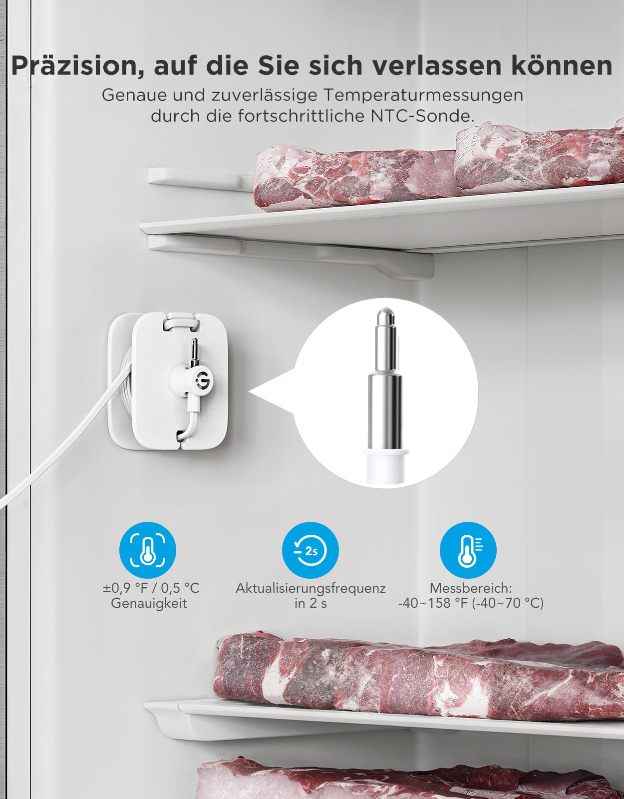GoveeLife WLAN Hygrometer Thermometer with WLAN-Kühlschrankthermometer mit Alarm