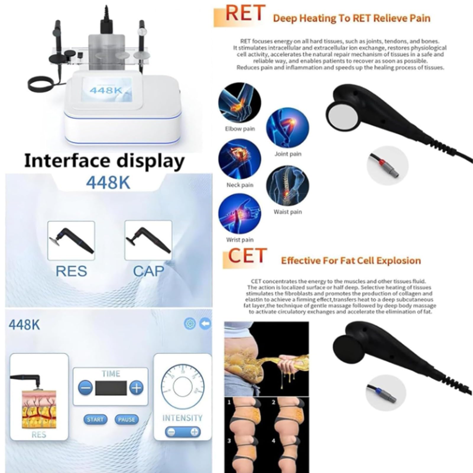 Sistema Di Lifting Facciale Dimagrante Per Il Corpo Di Bellezza RF Ad Alta Frequenza 448K, Dispositivo Rilassante Per Massaggiatore Per Fisioterapia Per Sollievo Dal Dolore A Riscaldamento Profondo