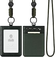 Vista 10 de VULKIT Soporte para tarjetas de identificación con cordón para mujeres y hombres, soporte vertical de cuero con ranura transparente para tarjetas