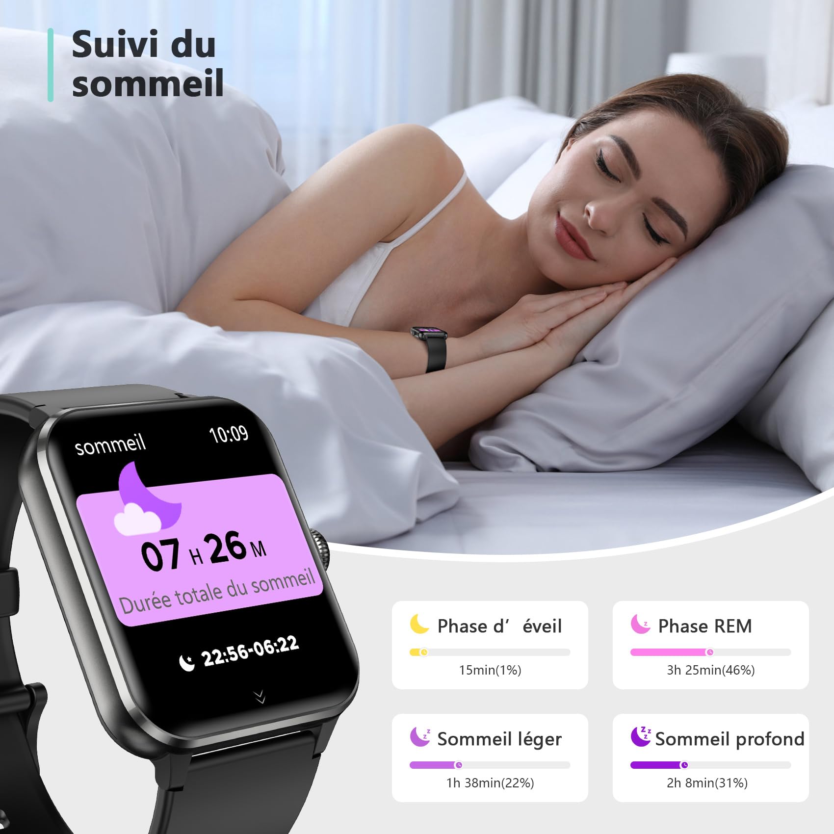 Blackview Montre Connectée Homme Femme, 5.3 Appel Bluetooth, Bleu poudré