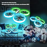 Vista 5 de Q9s Drones para niños, dron RC con retención de altitud y modo sin cabeza, cuadricóptero con luz azul y verde, hélice de protección completa, 2