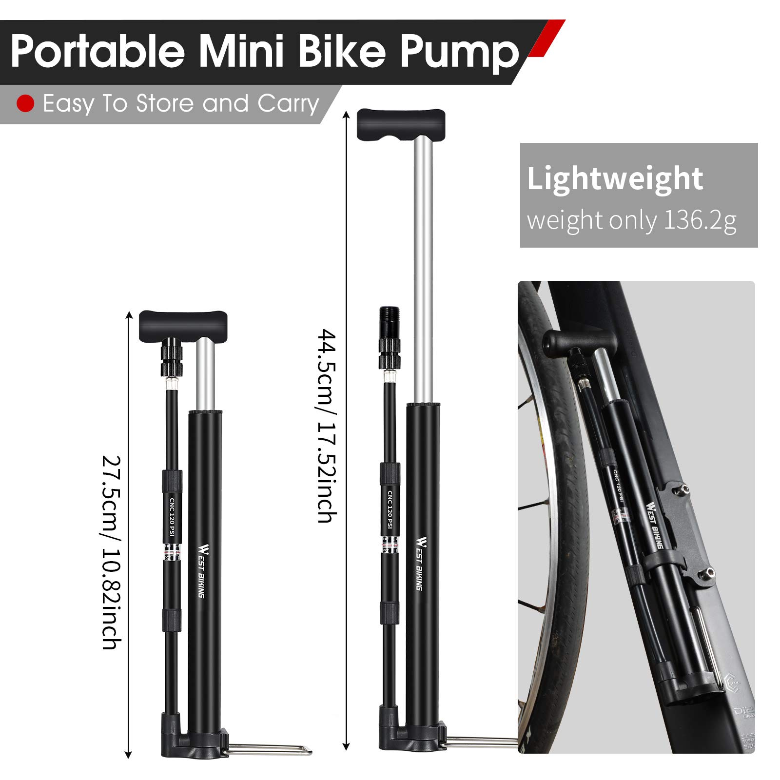 Pompa Aria Per Bici Pompa Per Bicicletta Portatile Con Manometro - Valvola Universale Presta/Schrader/Dunlop Pompa Elettrica Per Bicicletta