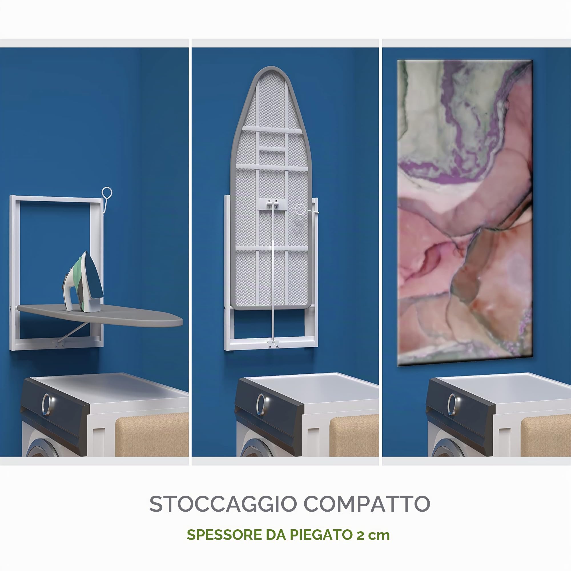 Asse da Stiro Da Parete Xabitat - Asse da Stiro Ribaltabile Compatta Per Piccoli Spazi - Salvaspazio con Rivestimento in Cotone - Bianco e grigio