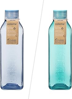 Sistema Ocean Bound Plastic Square Water Bottle 1 L | Reusable Water Bottle |BPA-Free, Made with Recycled Plastic | Seal T...