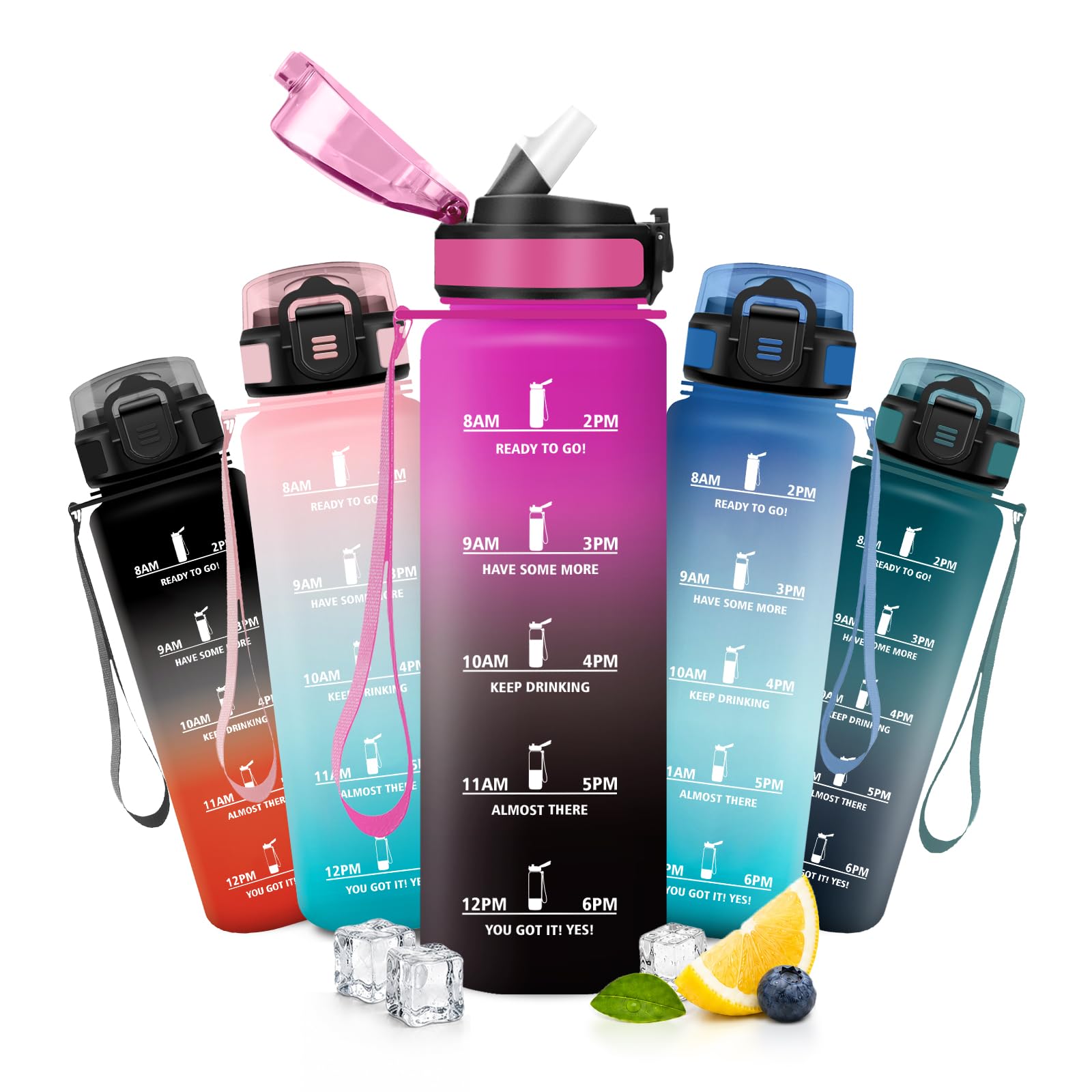 JAPORIA 1L Water Bottles with Straw, Time Scale Water Bottle, Motivational Water Bottle, BPA Free, Reusable, Water Bottles for Yoga, Travel, Gym, Camping