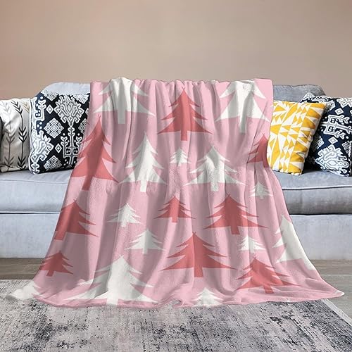 Miniatura 5 de Manta de franela blanca mullida con árboles de Navidad rosados, bonita, suave y ligera, acogedora manta de felpa para sofá, cama, sala de estar,