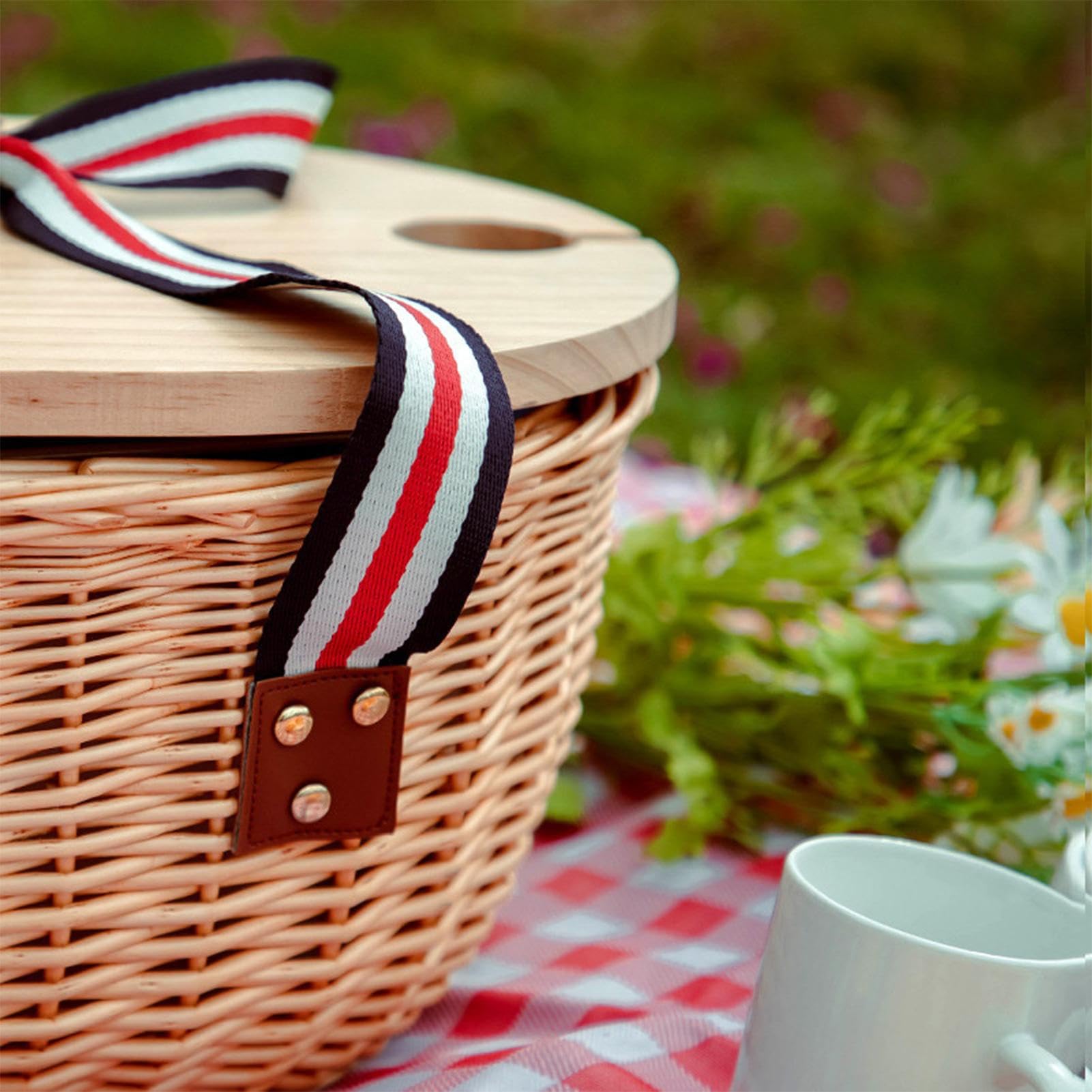Cestino Da Picnic per 2 Persone,Cestino Portatile Con Coperchio E Maniglia - Accessori All'aperto Per Viaggi Mercato Coppia Famiglia Festival