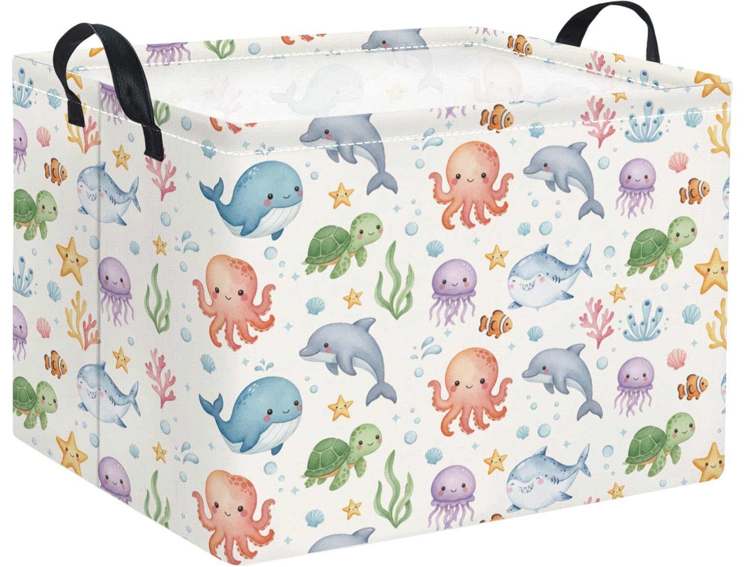 Rectangular Baby Kids Storage Basket for Home Kitchen Girls Cute Toy Storage Bin Organizer Shelf Book Room Decor(Cute Ocean)