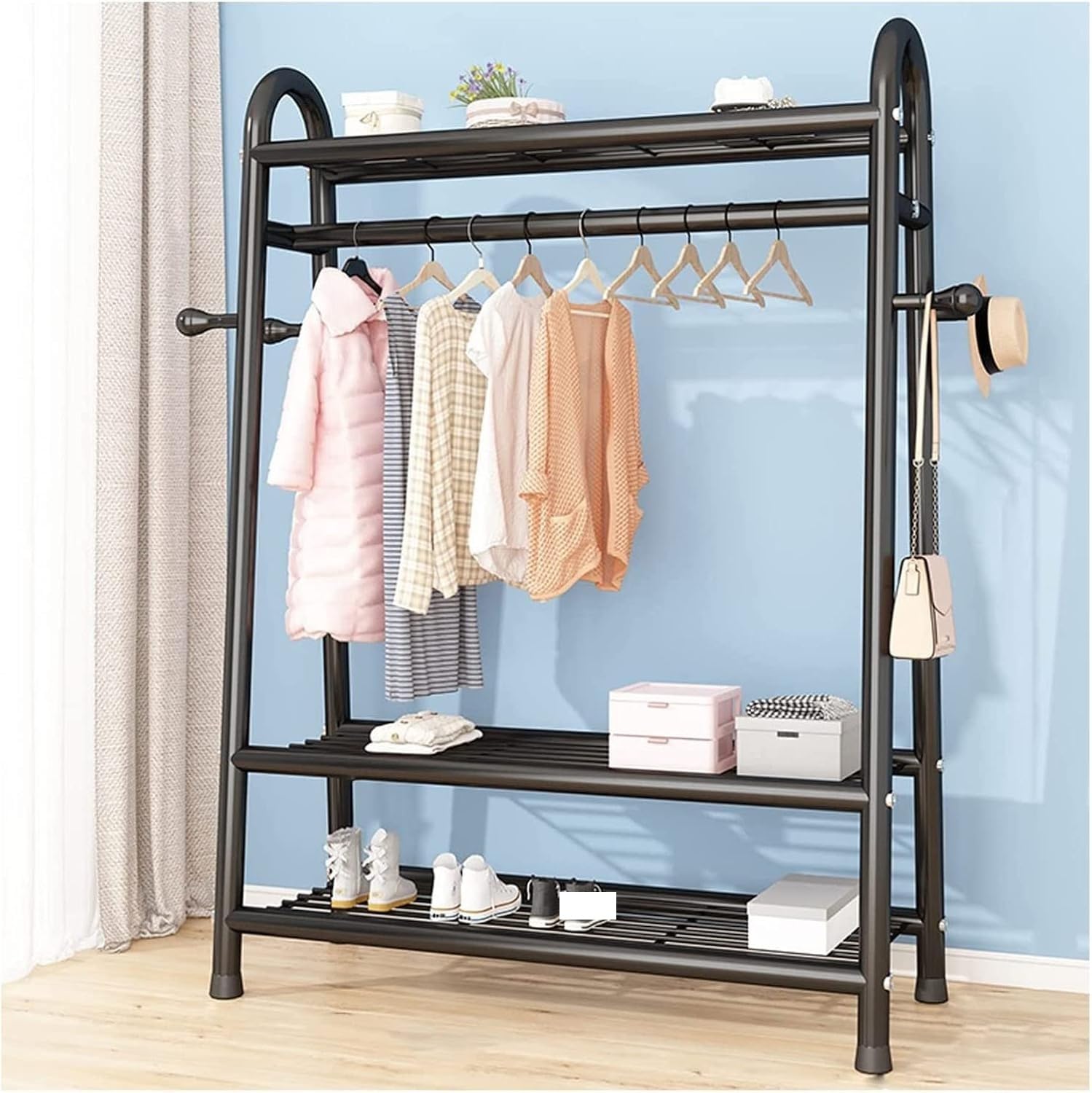 Metal Coat Hanging Rack Heavy Duty Clothes Hanger Freestanding Garment Rail