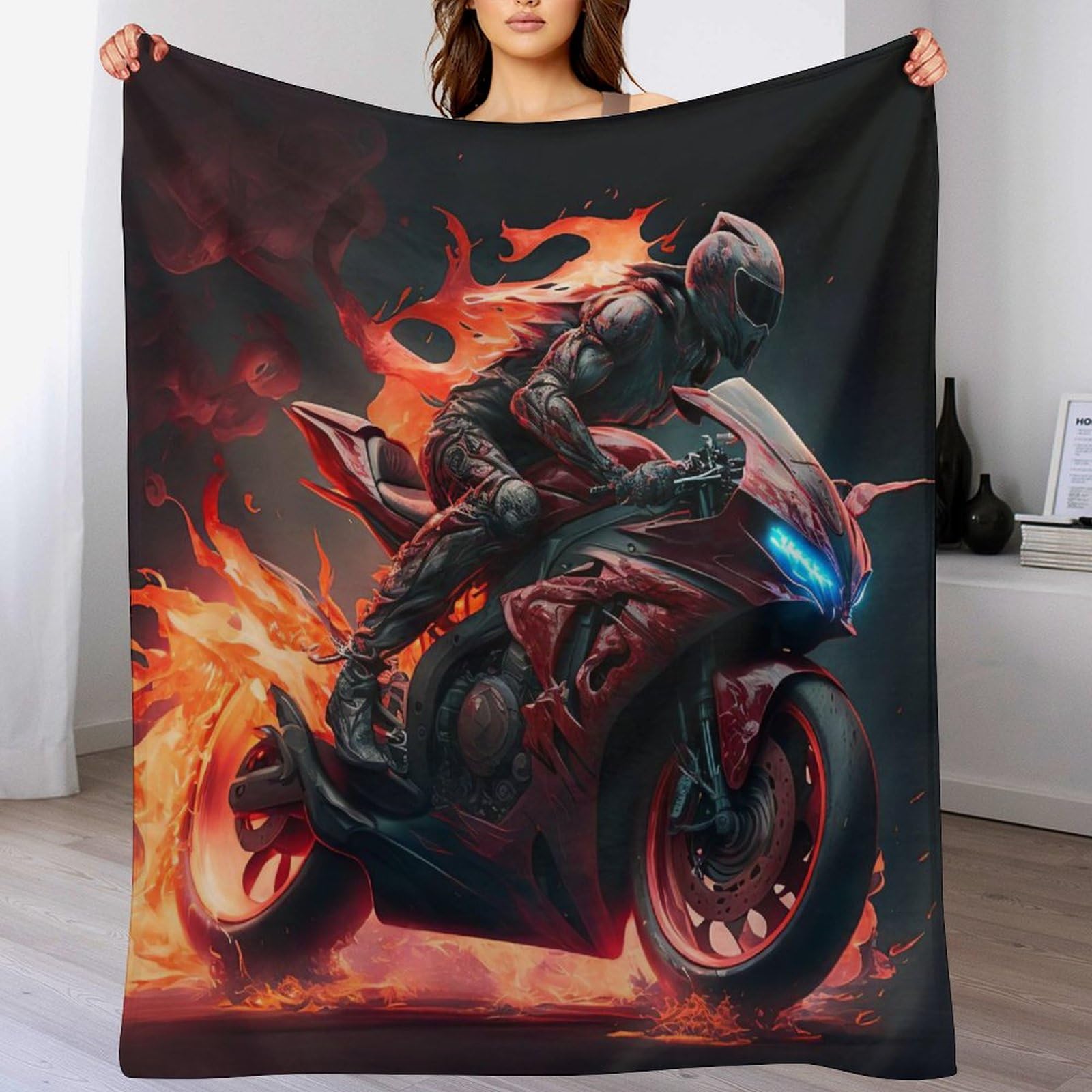 Plaid polaire moto couverture jeté de canapé flanelle douce 130x150cm