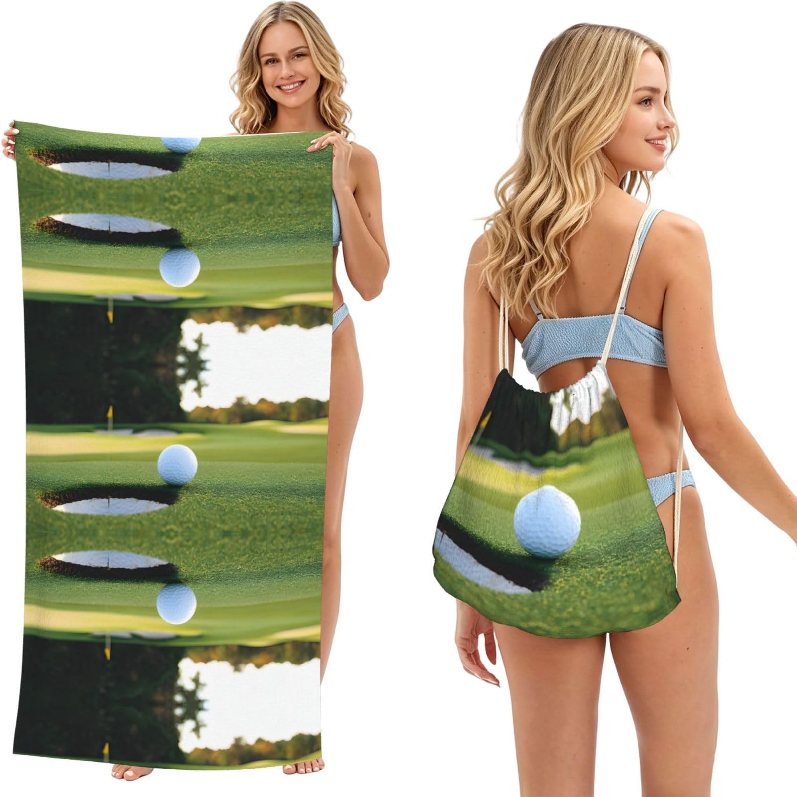 EZDLOWVBA Golf Print Beach Towel Backpack 2 In 1 Summer Large Lightweight Beach Towel - Multifunctional Ship Pattern Towel Bag For Storage,Sport