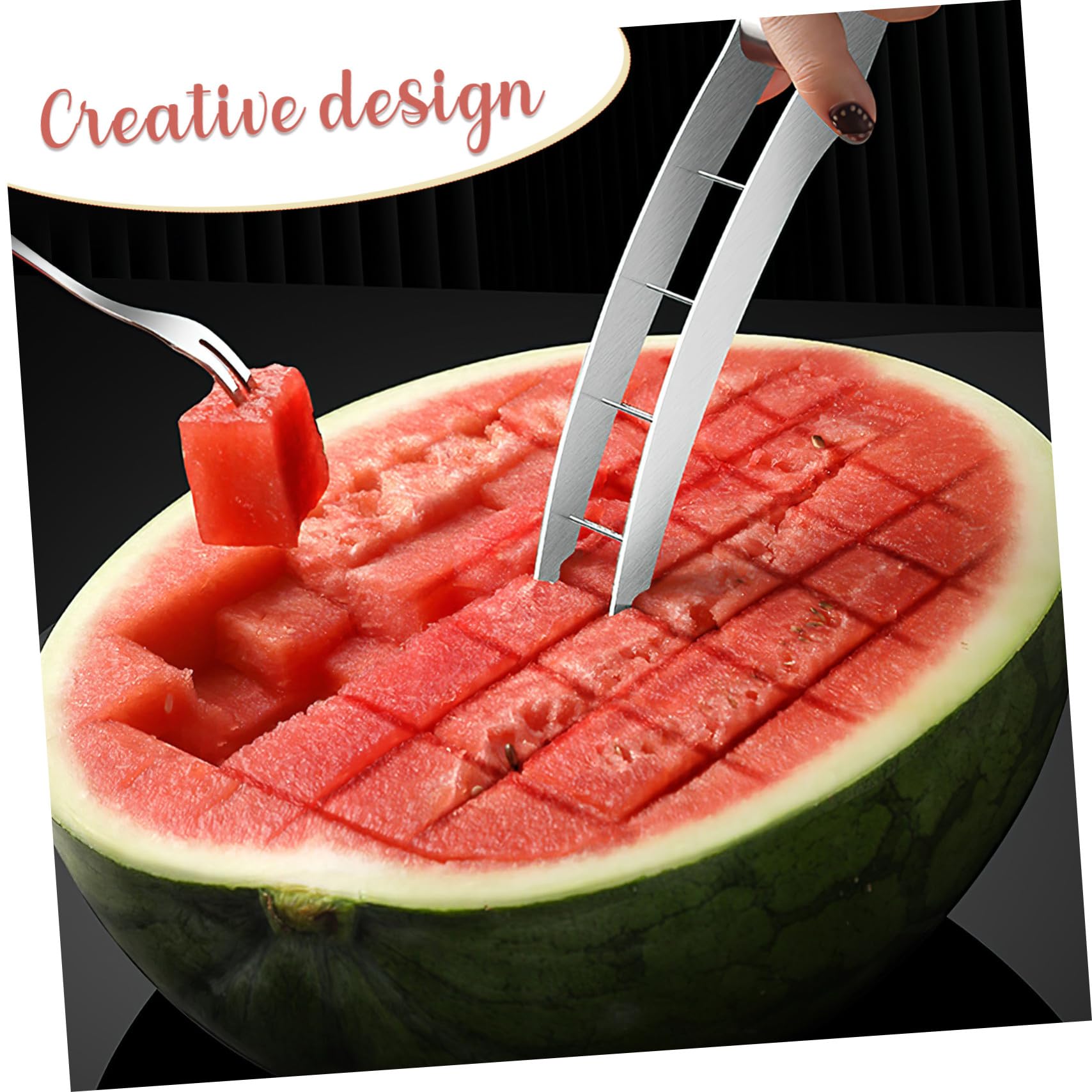 2 Stück Wassermelonen Teiler Edelstahl Wassermelonen Würfel Cutter Sicher Rutschfest Vielseitig für Melone Obstsalat Küche Einfach zu Reinigen