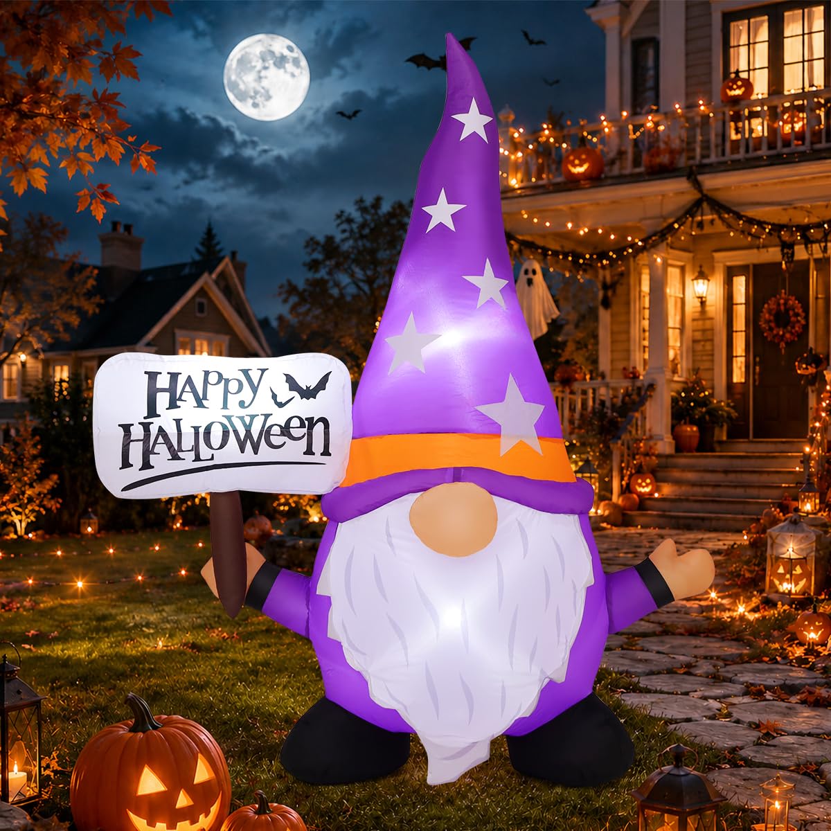 Gnomo inflable de Halloween de 5 pies para decorar un porche acogedor y divertido