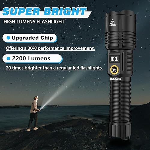 Miniatura 2 de Linternas recargables de alto lúmenes, 900000LM linterna LED súper brillante con zoom, 6 modos, IPX6 impermeable, potente luz táctica de mano para
