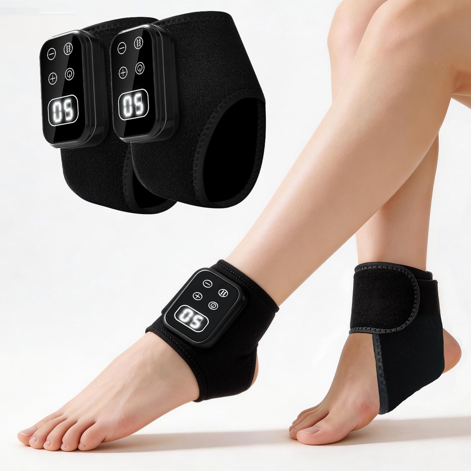 Photo 1 of Foot Renew Massager for Neuropathy,4-in-1 Cordless Portable Foot and Ankle Massager for Heel Warming Heating Pad Heated Brace Wrap With 5 Vibration Modes,4 Heat Levels, Portable for Home, 2pcs black