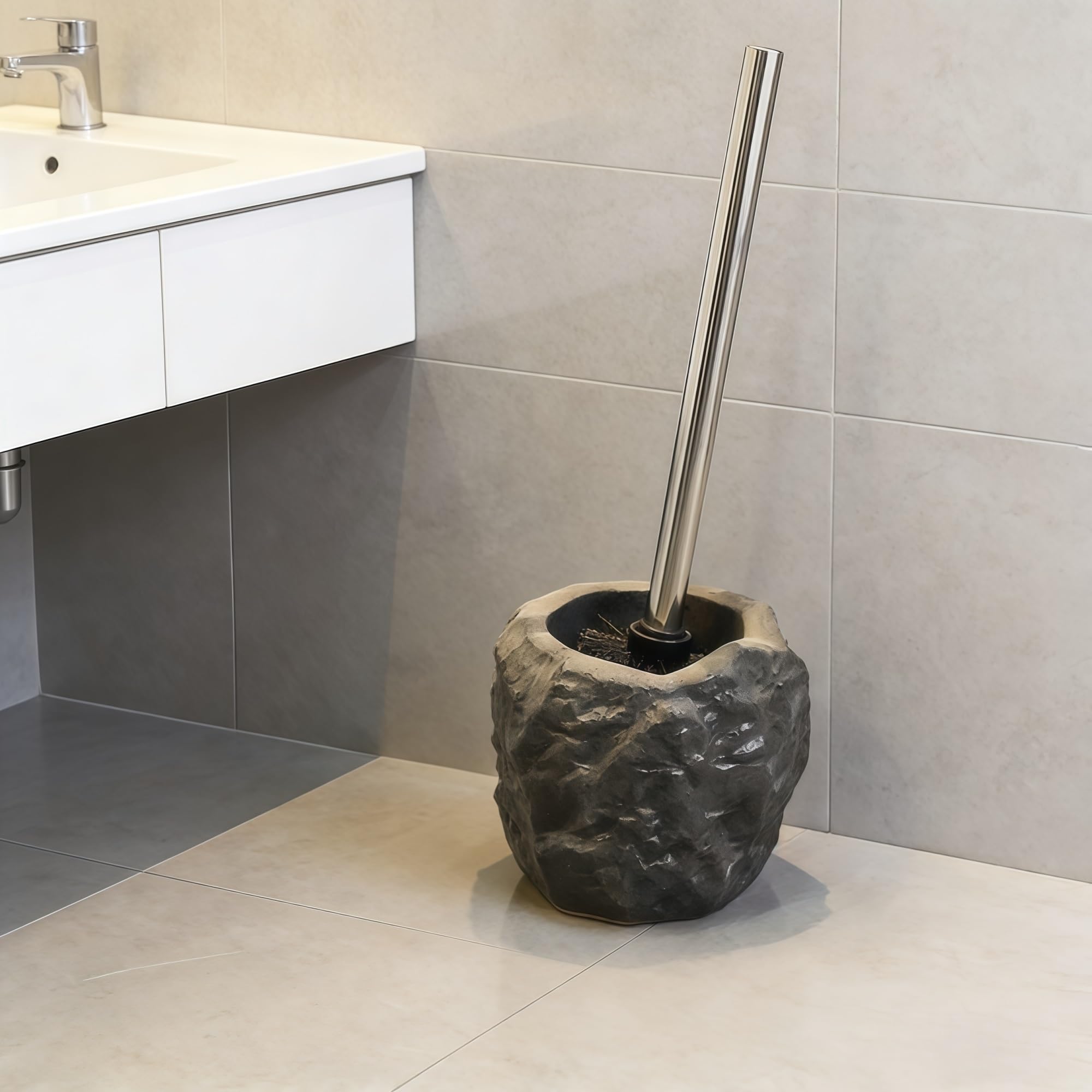 Akcesoria łazienkowe Retro Kamień Kształt Ceramiczny Uchwyt Szczotki WC Zestaw Pędzel Czyszczący Szczotka Długa Uchwyt Akcesoria WC-6 (Color : 3)