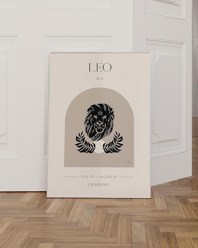 Leo Zodiac Sign Poster - Boho Astrology Wall Art | Lion Horoscope Print | Earth Tone Celestial Home Decor Gift