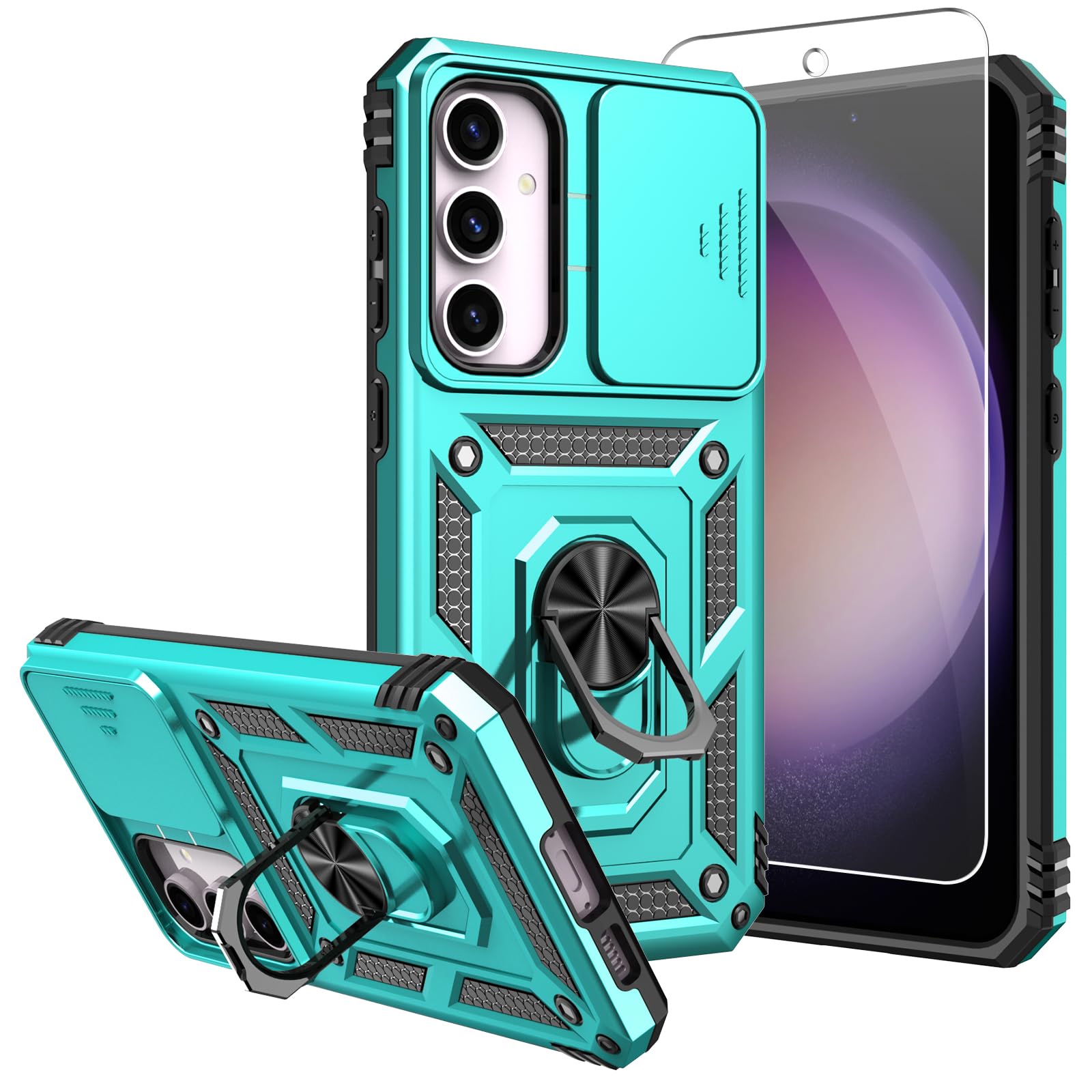 SKMY for Galaxy S23 FE Case, with Screen Protectors and Camera Cover,[Military Grade] 16ft.Drop Tested Cover with Magnetic Kickstand Protective Case
