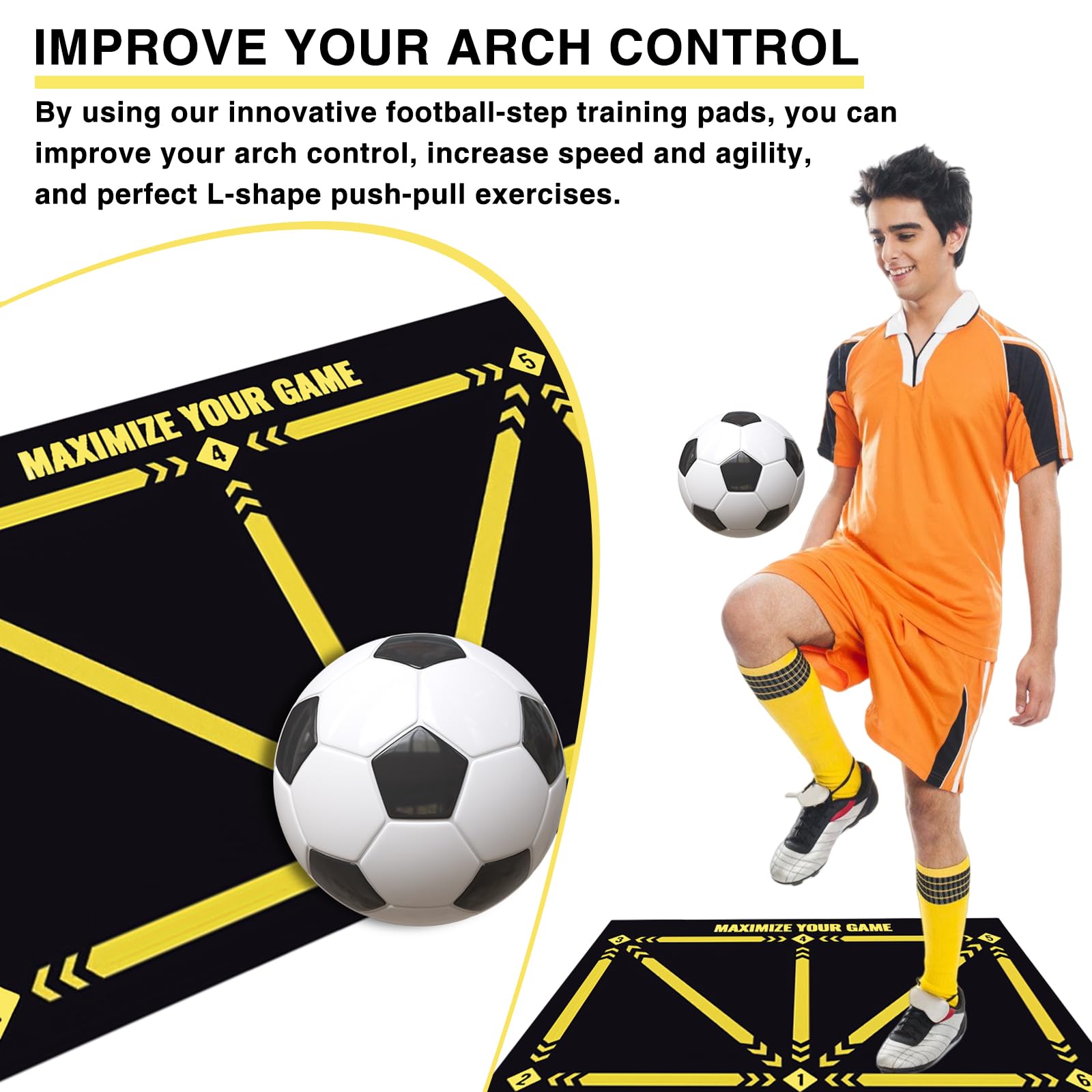 Tapis D'Entraînement Football 60x90cm - Tapis De Pas Et Contrôle De Ballon Antidérapant Jaune
